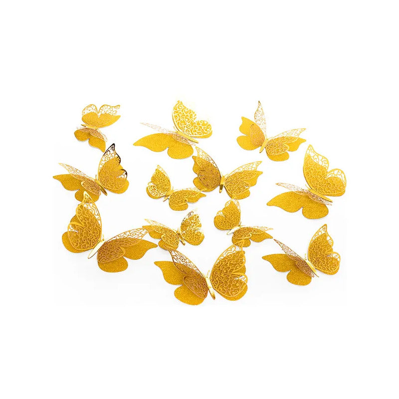 Set 12 Deco Mariposas Decorativas 3d Adhesivas Dorado