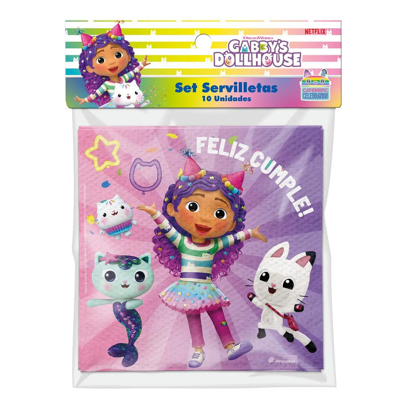Pack 10 Servilletas Cumpleaños Casa De Gabby Rosa