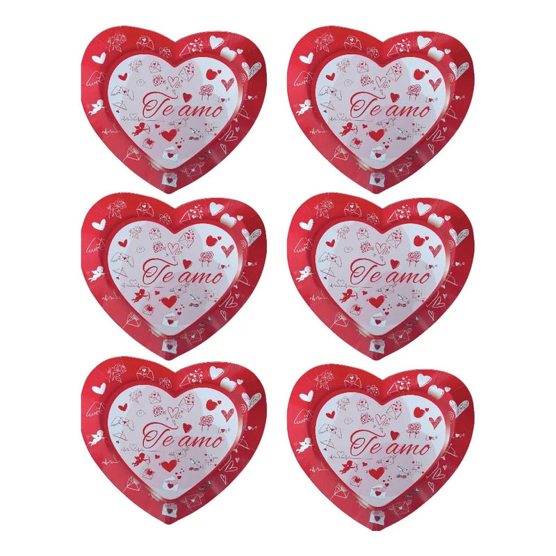 Pack 6 Bandejas De Cartón San Valentín 22 Cm