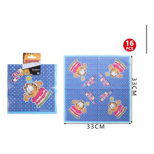 Pack 16 Servilletas Desechables Cumpleaños Garfield Azul