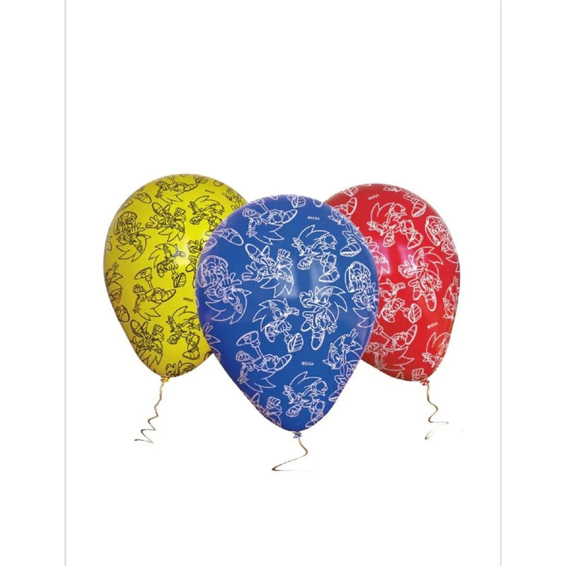 Pack 12 Globos Sonic De Látex Fiestas De Cumpleaños