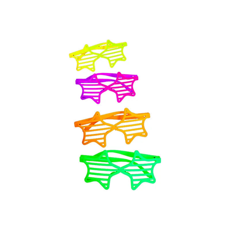 X 5 Lentes De Cotillón Color Fluor Surtido Diseño Estrellas Fluor
