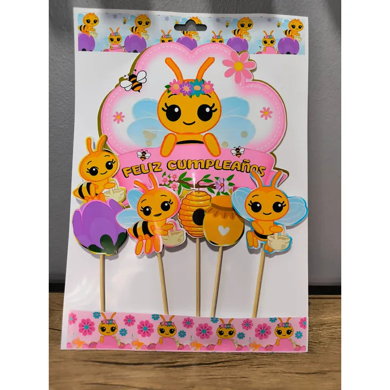 Pack 5 Topper Cumpleaños Abejita Chiquitita Plim Plim
