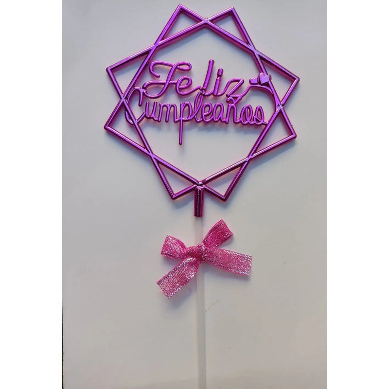 Topper Torta De Cumpleaños Rosa Cotillon Rosa