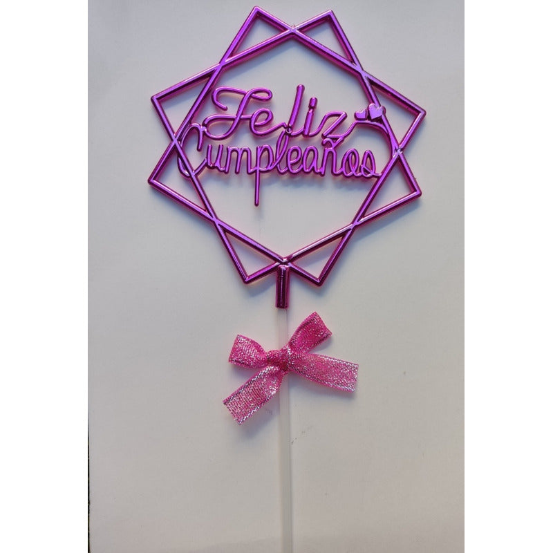 Topper Torta De Cumpleaños Rosa Cotillon