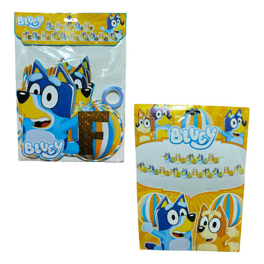 Cotillón Bluey Guirnalda Feliz Cumpleaños 3d Banderin Bluey
