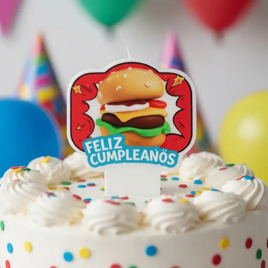 Vela De Cumpleaños Diseño Hamburguesa Para Torta