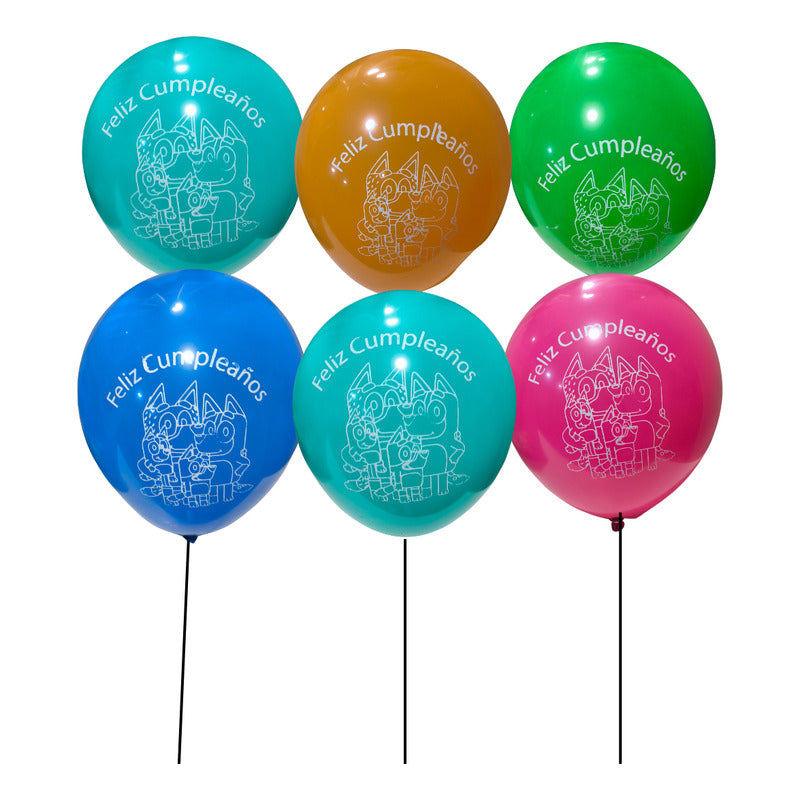 Pack 12 Globos Latex Bluey Celeste Redondo