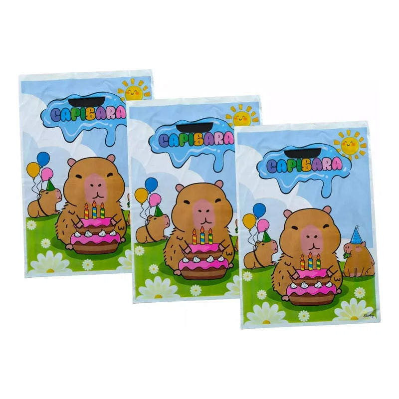 Pack 10 Bolsas Dulcera Cumpleaños Capybara Capibara 20x30 Cm