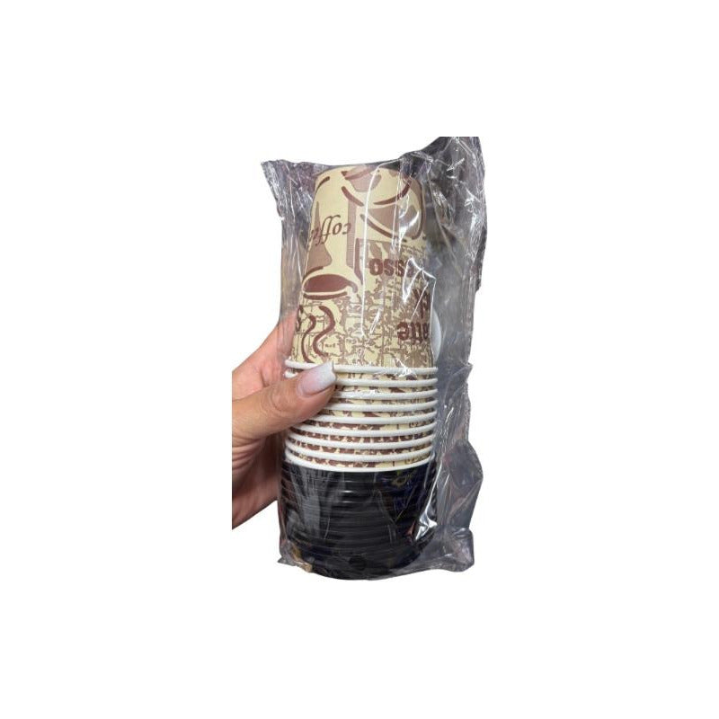 Pack 10 Vasos Poli Papel Para Café + Tapa 270 Ml Beige