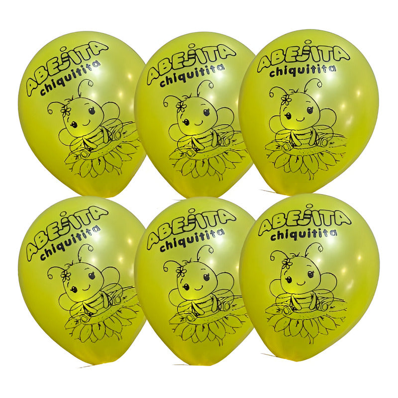 Set 12 Globos De Cumpleaños Látex Abejita Chiquitita Amarillo