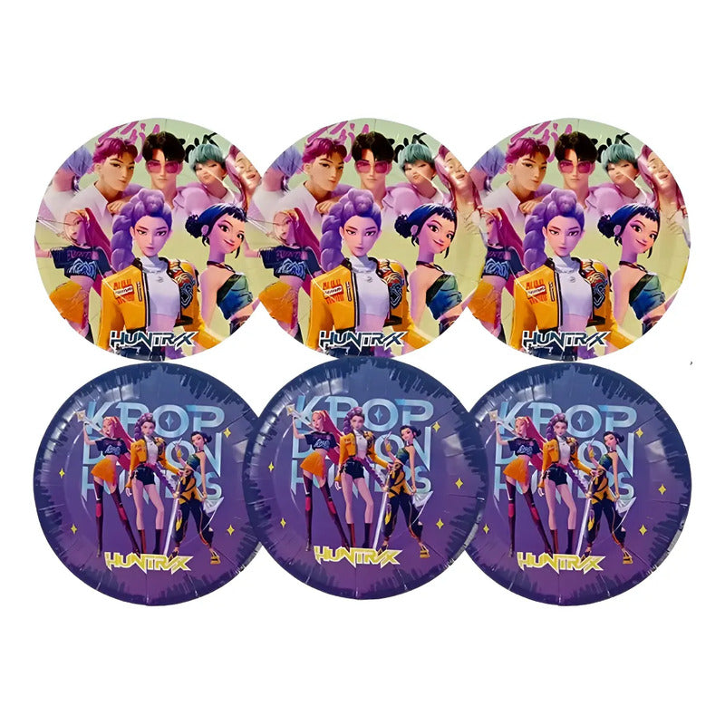 Plato De Cumpleaños Guerreras K-pop Demon Hunters 6 Unidades Violeta