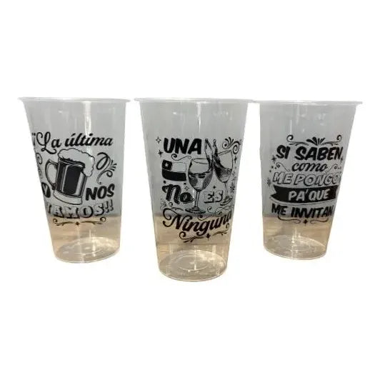 10 Vasos Reutilizables Dieciocheros Frases Típicas 500 Ml Transparente