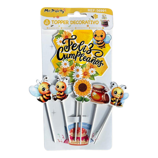 Topper Decorativo Para Torta Cumpleaños Abejita X 6 Unidades Amarillo