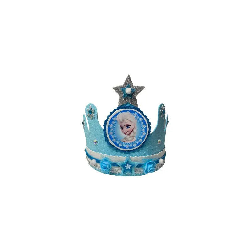 Corona Frozen Para Cumpleañera Cumpleaños Festejado Azul Celeste / Azul