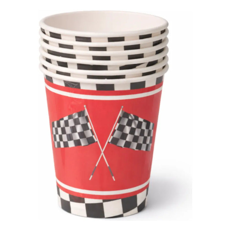 Pack 6 Vasos De Cartón Diseño Cars Autos Carrera Rojo
