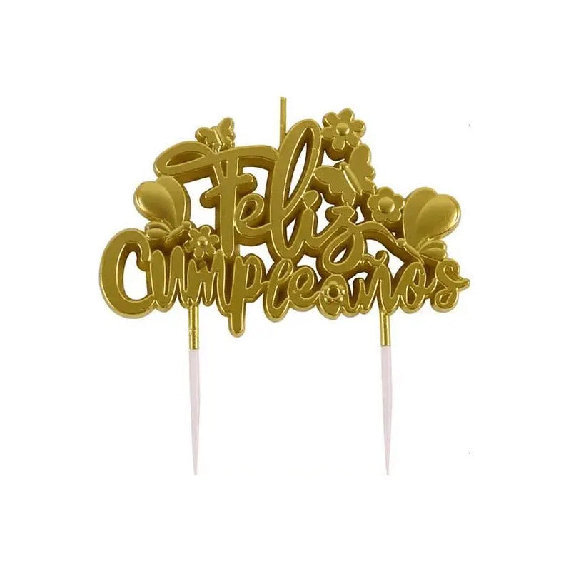 Vela Para Torta Feliz Cumpleaños Dorado Decoración