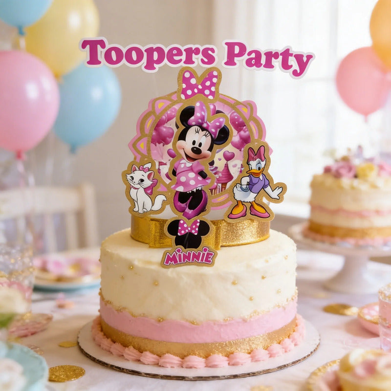 Topper Decoración Torta Minnie Mouse Fiesta Cumpleaños Rosa