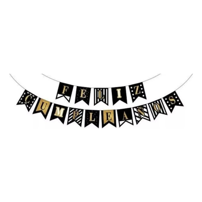 Guirnalda Feliz Cumpleaños Decoracion Negro Dorado