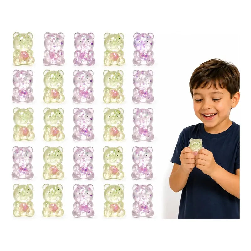 24 Juguete Squishy Osito Antiestrés Con Glitter Sensorial Surtido