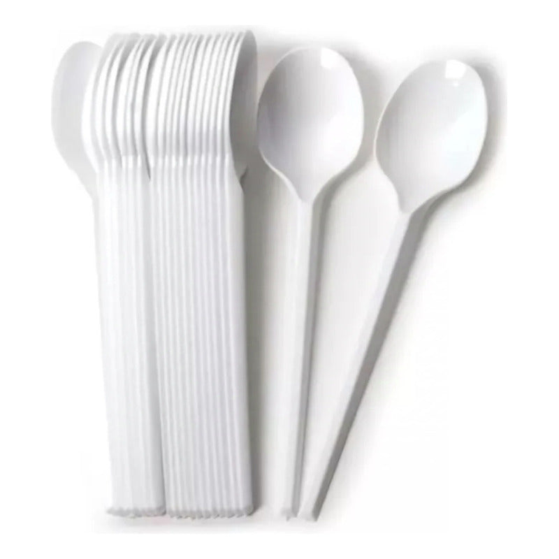 Pack 100 Cucharas Blancas Plásticas Desechables Blanco