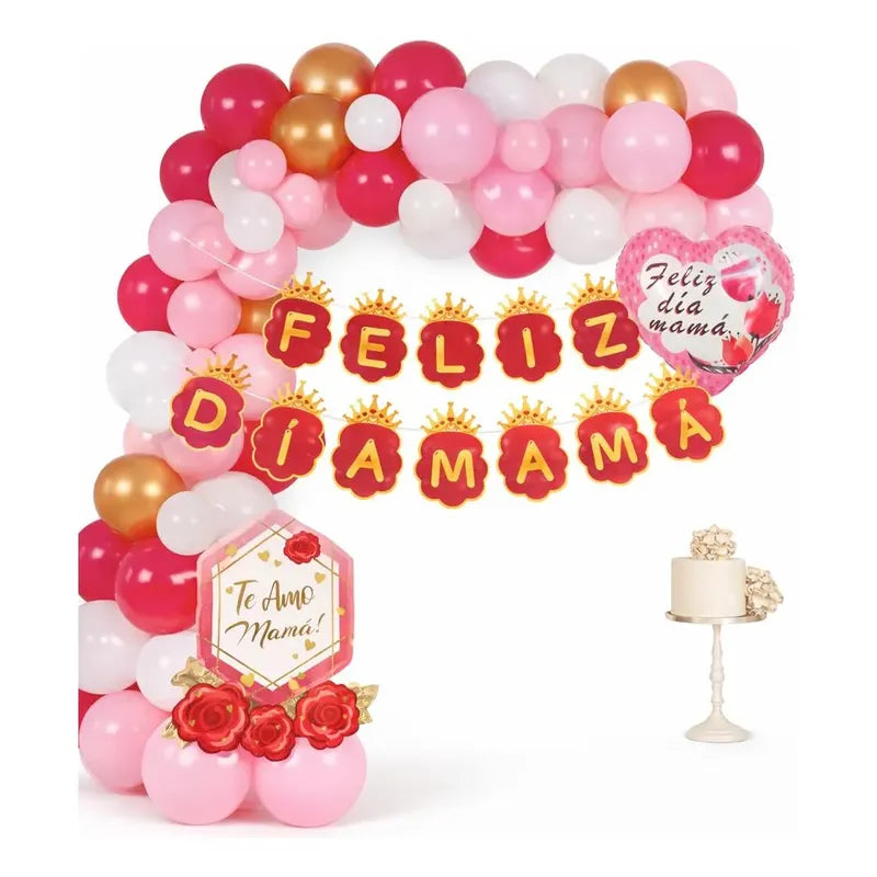 Set Decoración Día De La Madre Con Arco De Globos Guirnalda