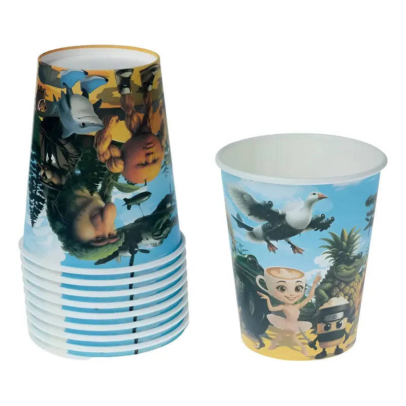 Pack 10 Vasos Cotillón Cumpleaños Tralaleros Brainrot Celeste