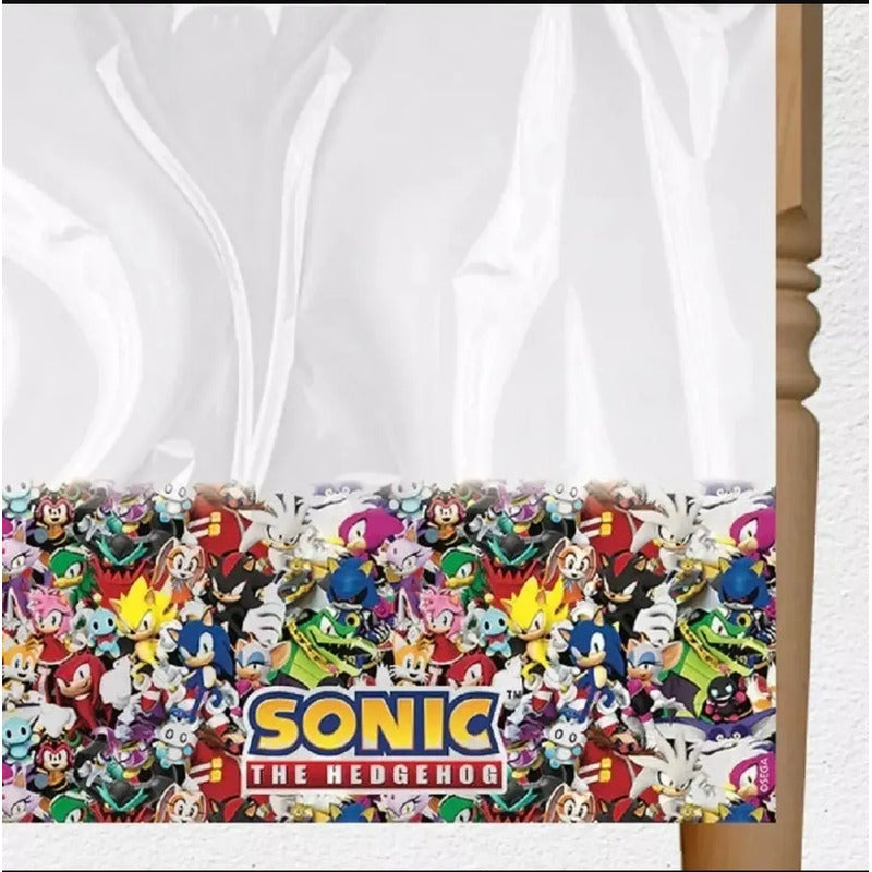 Mantel Plástico Sonic 108* 180 Cm Cumpleaños Y Fiestas Blanco Geométrico