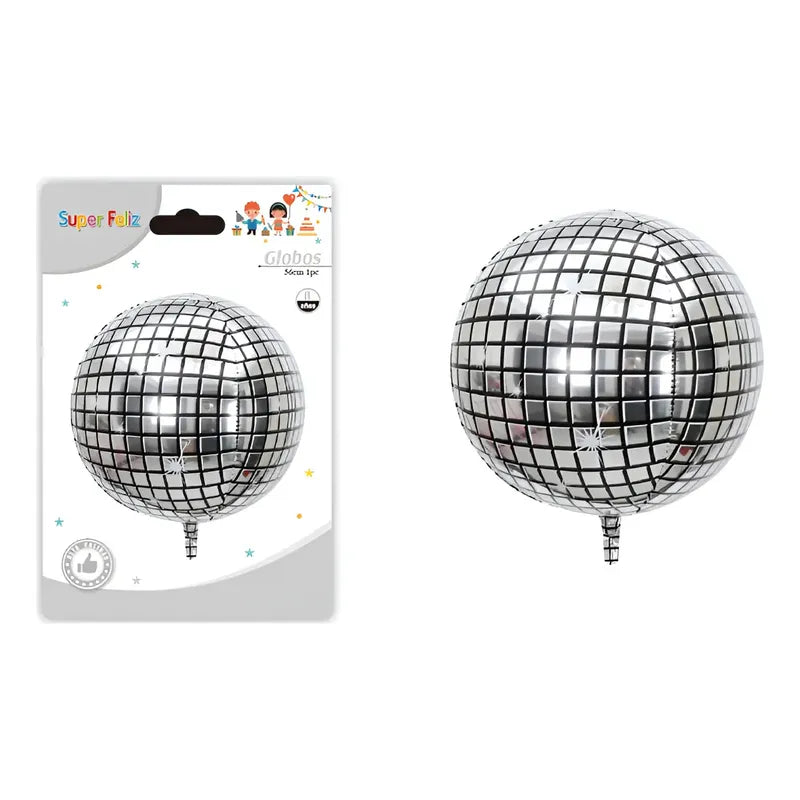 Globo Bola Disco Mylar 55 Cm Plateado