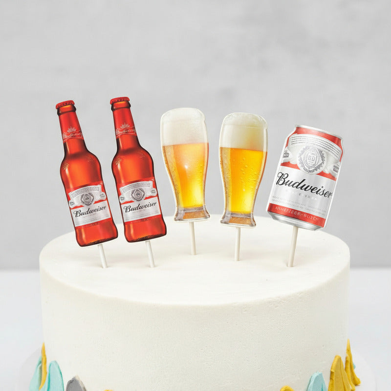 Topper Para Torta Feliz Cumpleaños Budweiser Cerveza Rojo