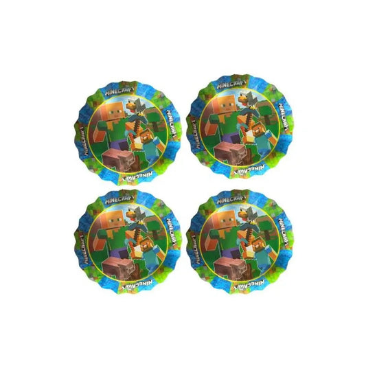 Pack 4 Bandejas Cumpleaños Minecraft ( Cartón 32 Cm ) Verde
