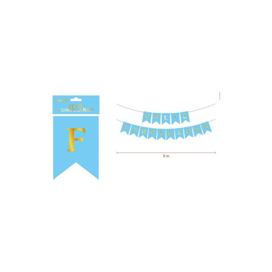 Cotillón Guirnalda Feliz Cumpleaños Banderín Celeste