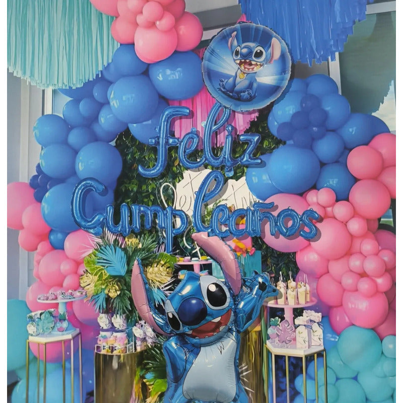 Kit Decoración Globos Stitch Feliz Cumpleaños Cotillón