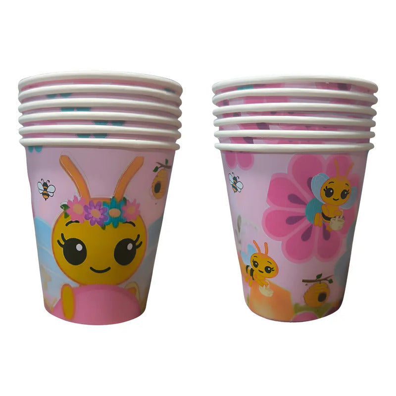 Pack 6 Vasos Cumpleaños Abejita Chiquitita Plim Plim Celeste