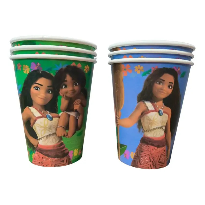 Pack 6 Vasos Cumpleaños Moana Cotillón 12 Oz Moana