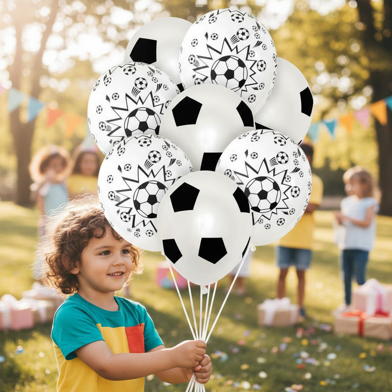 Set De Globos Futbol De Látex Decorativos Cumpleaños 8pcs Blanco