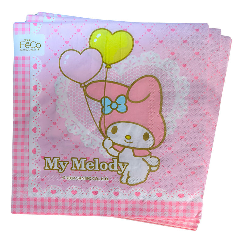 Set 12 Servilletas Cumpleaños My Melody Cotillón Rosa