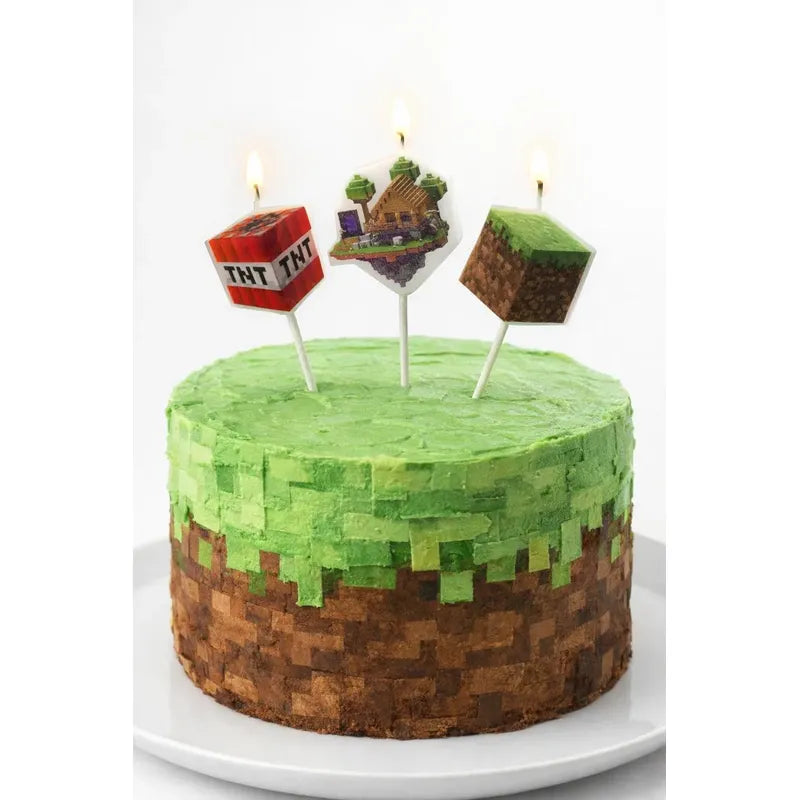 Set 3 Velas De Cumpleaños Minecraft Para Torta Fiesta