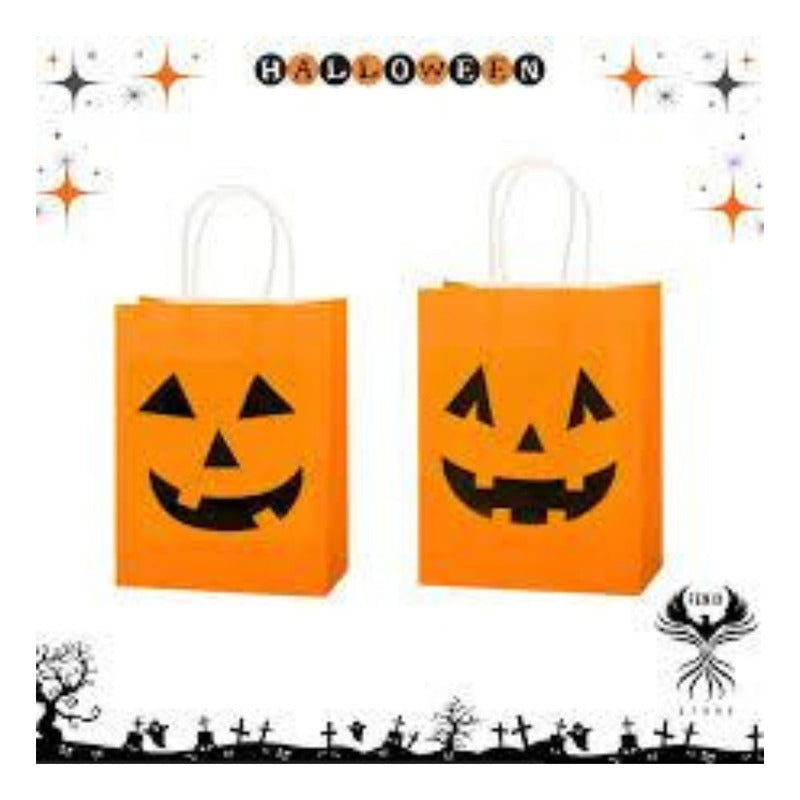 Pack 12 Bolsas Papel Kraft Cotillon Halloween Naranja