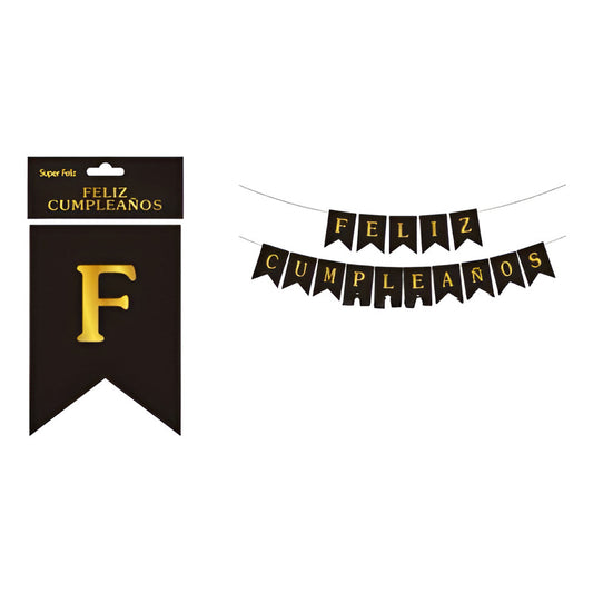 Cotillón Guirnalda Feliz Cumpleaños Banderín Negro