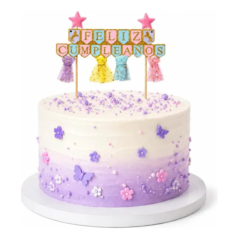 Topper Torta Feliz Cumpleaños Estrellas Color Pasteles Pasteles