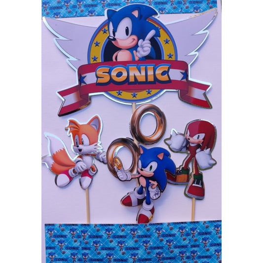 Pack 4 Topper Torta De Cumpleaños De Sonic