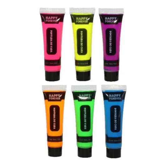 Set 6 Maquillaje Pinta Caritas Fluor Neón Fiesta Y Cumpleaño