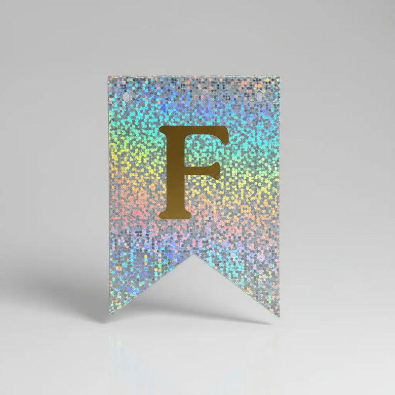 Cotillón Guirnalda Banderin Feliz Cumpleaño Plateado Glitter Plateado Glitter