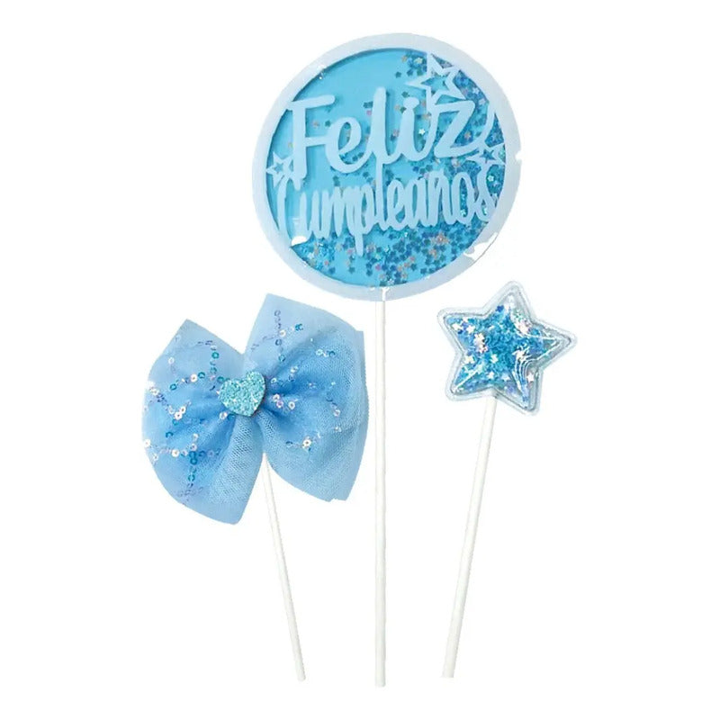 Topper Decoración Feliz Cumpleaños Celeste Celeste Feliz Cumpleaños