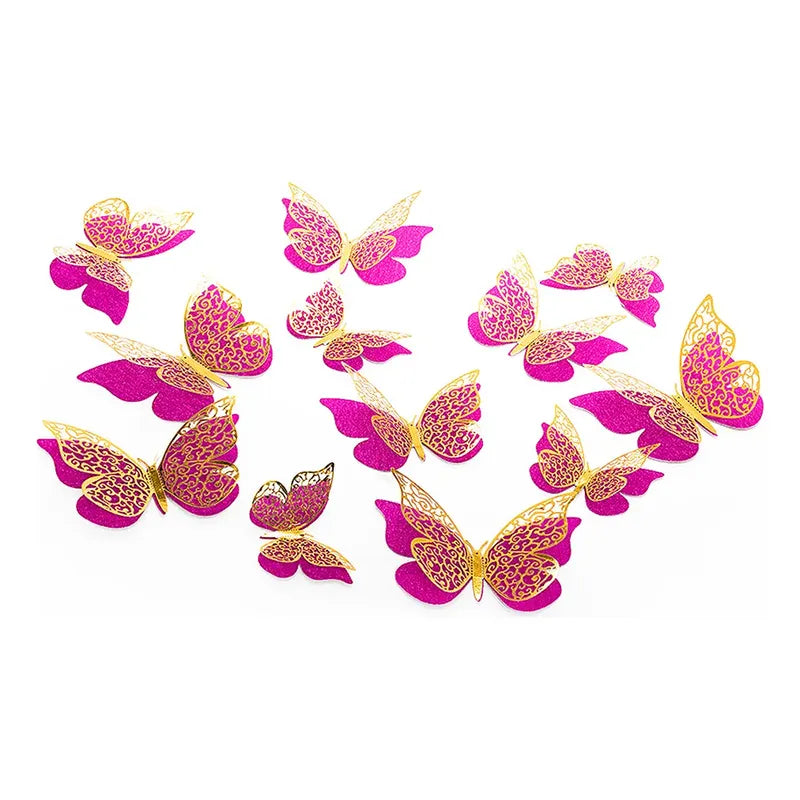 Set 12 Deco Mariposas Decorativas 3d Adhesivas Fucsia