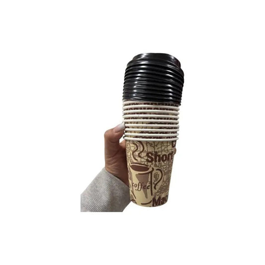 Pack 10 Vasos Poli Papel Para Café + Tapa 270 Ml Beige