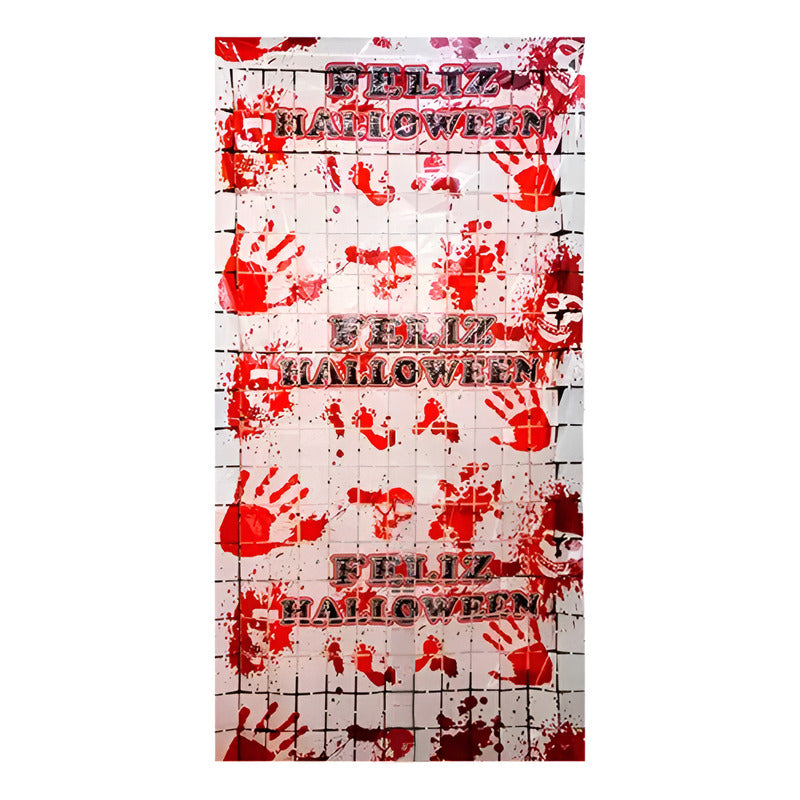 Cortina Metálica Decorativa Halloween Manos Sangrientas Blanco