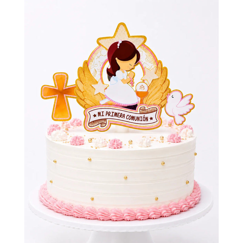 Topper Para Torta Mi Primera Comunión Niña Adorno Decorativo Dorado