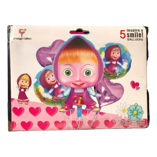 Set Globos Metalizados Masha Y El Oso 75 Cm Pack X 5 Unid